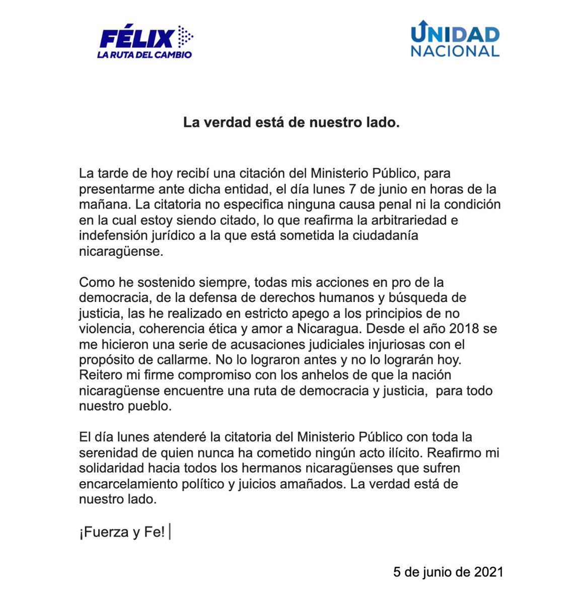 #LoUltimo 
Ministerio Público cita a <a href="/maradiaga/">Félix Maradiaga</a>