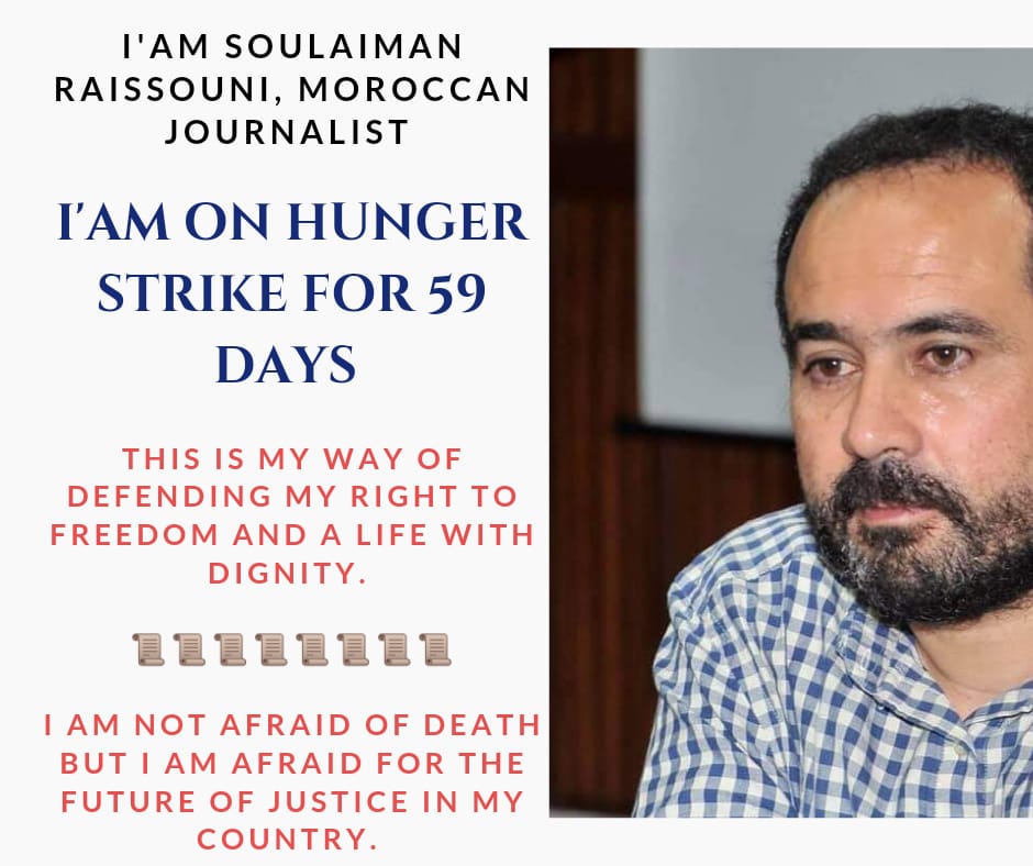 ymouled's tweet photo. Hola, me llamo Soulaiman Raissouni. Soy un periodista marroquí que lleva dos meses en huelga de hambre para exigir mi libertad y una vida digna. No tengo miedo a la muerte pero sí a un futuro sin justicia en mi país.
Libertad de prensa.
#FreeRaissouni #FreeRadi #FreeKoulchi https://t.co/hV1eBB0loN