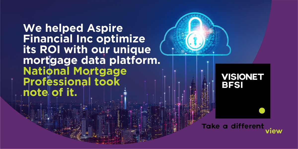 VisionetBFSI's tweet photo. ROI is the most important KPI for any financial institution, no matter how big or small. When Aspire Financial Inc. was looking to improve ROI, we turned up for them. 
And when our success, made headlines, National Mortgage Professional  took note.
https://t.co/XJnzBW5tcV https://t.co/LI1DjWNclQ
