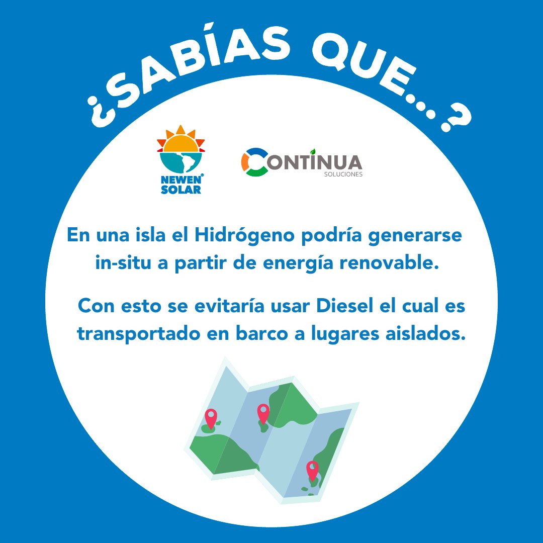 Newen_Solar's tweet photo. #díadelmedioambiente 
¿Sabías que en una isla o lugar aislado es posible de generar Hidrógeno Verde in-situ a partir de energía renovable?

Se evitaría transportar Diesel en barco o camiones, menos riesgo de derrames, menos costos y menos racionamiento de energía. https://t.co/9yvBNfQfwN