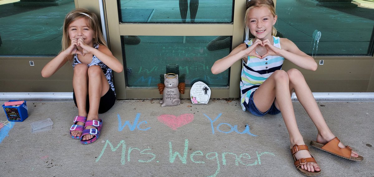 After a tough morning telling Laityn about the loss of Mrs. Wegner, she wanted to go to the school. So that's what we did!  While we were there we got so hot, so she had the idea of a lemonade stand.  2 hrs later they made $67 for The Wegner Family.  #alwaysahusky @AHLHuskies