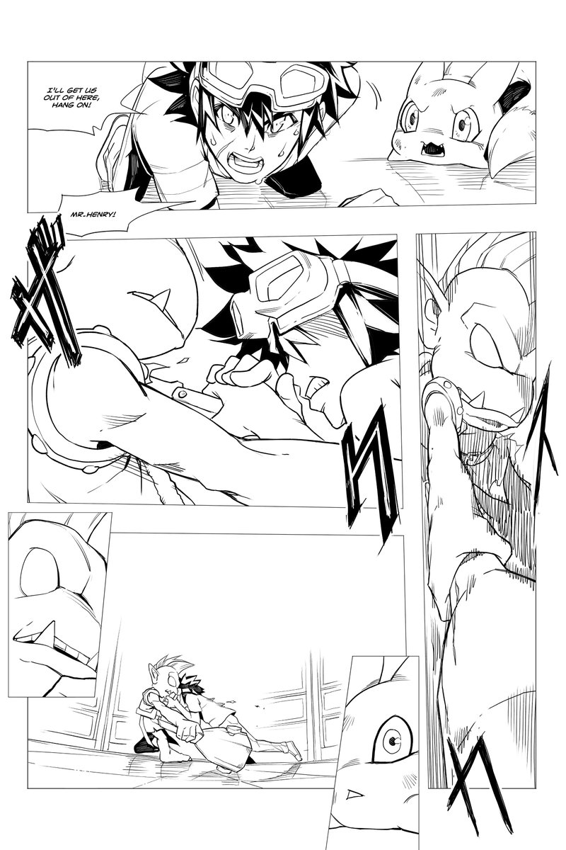 HidekiTenho's tweet photo. Making up for last weekend. This page greatly reminds me of Masaru, but with a pocket knife. Links below.
#DigimonLiberation #Digimon #fancomic #Viximon #Goblimon ＃デジモン　＃デジタルモンスター　＃デジモン解放　＃デジモンリベレーション　＃同人誌　＃ゴブリモン　＃ポコモン https://t.co/JGn0fPNGaS