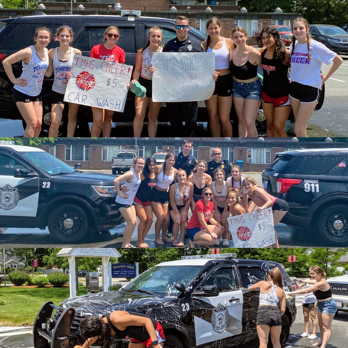 TewksburyPD's tweet image. We were happy to support our friends @TMHSCheer at their car wash today. Thanks for cleaning up several of our cruisers!