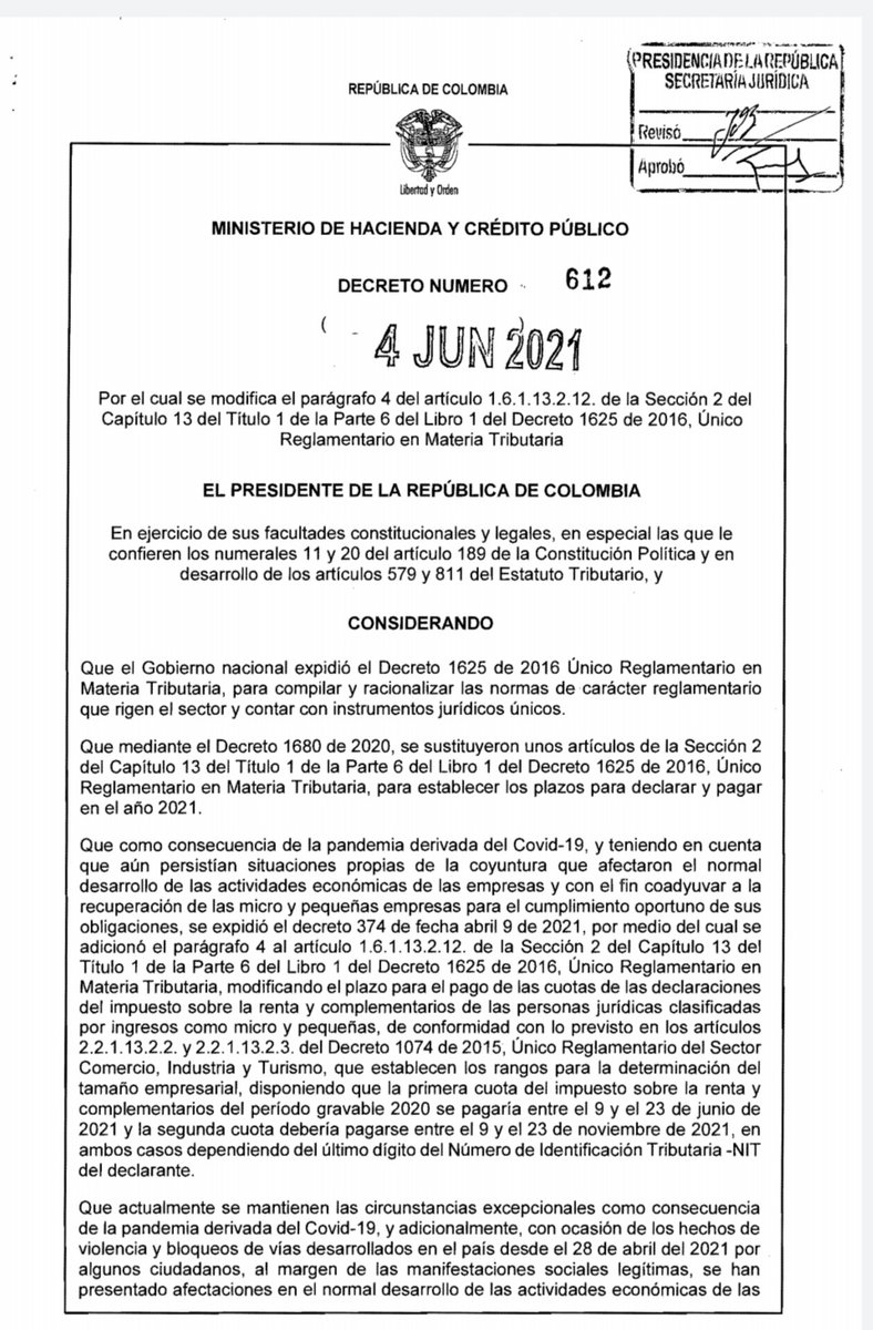 LISANDROJUNCOR's tweet photo. #AnuncioImportante
Como medida de apoyo a las micro y pequeñas empresas @DianColombia amplía el plazo para pagar la primera cuota del impuesto sobre la renta del período gravable 2020. 
El decreto 612 establece una cuota única para pagar en el mes de noviembre. #NuevaDIAN https://t.co/B3tGfj1sr9