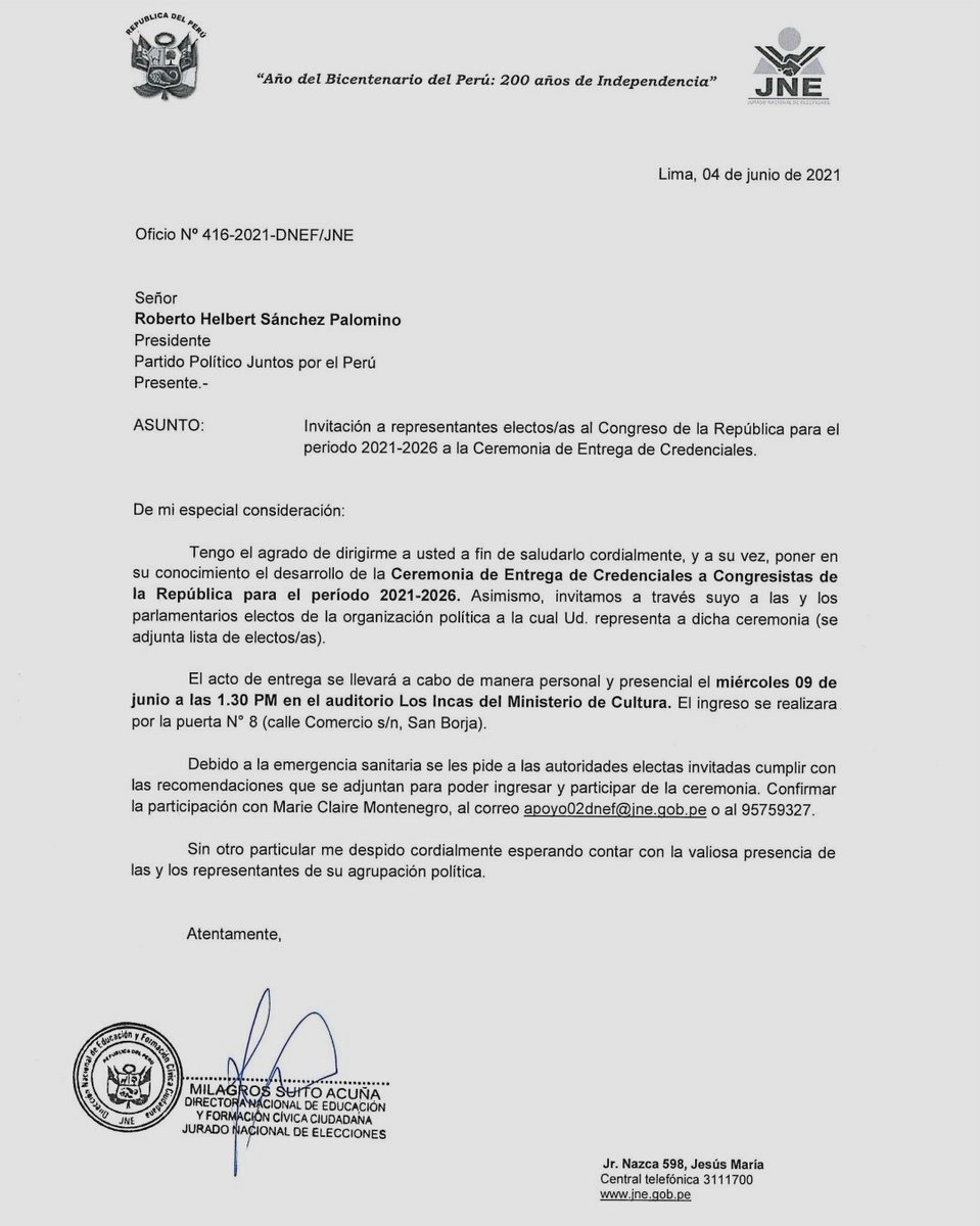 jpbancada's tweet photo. @JNE_Peru nos comunicó formalmente entrega de credenciales al grupo parlamentario de @JuntosporPeru. Con responsabilidad y unidad asumimos el Desafío Bicentenar. 🇵🇪
@sigridbazan @ruthlib_ @chabelita2020 @EdgarReym 

@elcomercio_peru 
@larepublica_pe 
@DiarioUnoPeru 
@Cuarto_Poder https://t.co/VmGTpMzEJi