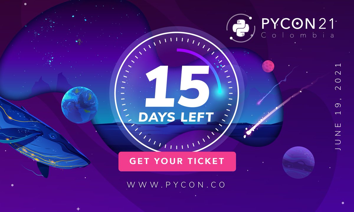 RT @pyconColombia:

Are you ready for #PyConColombia2021?

Only 15 days left for the conference that brings together experts, enthusiasts, and lovers of the Python language

Get your ticket at: buff.ly/3gf0Rd9
#PyConColombia #June #Programacion #Programming #PyConColombia