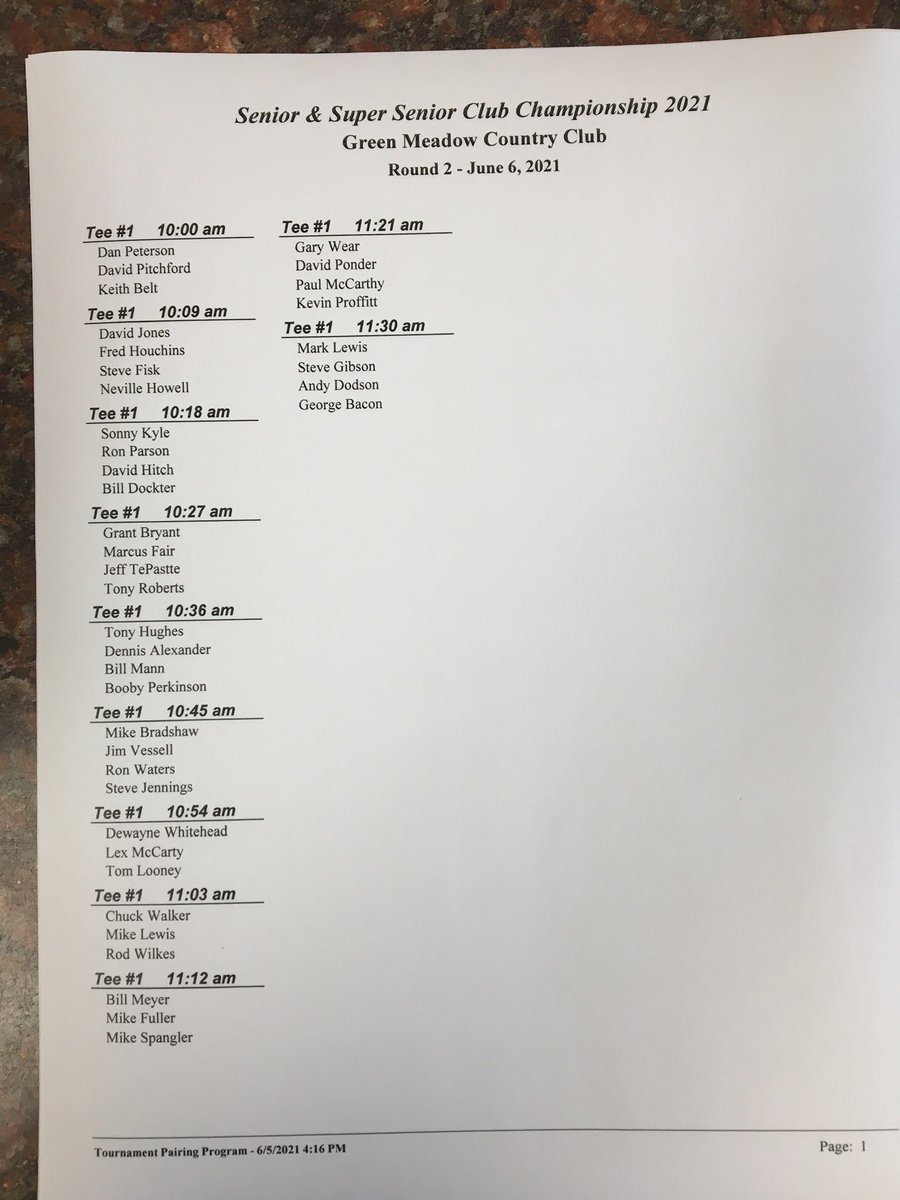 Senior &amp; Super Senior Round Two Tee Times