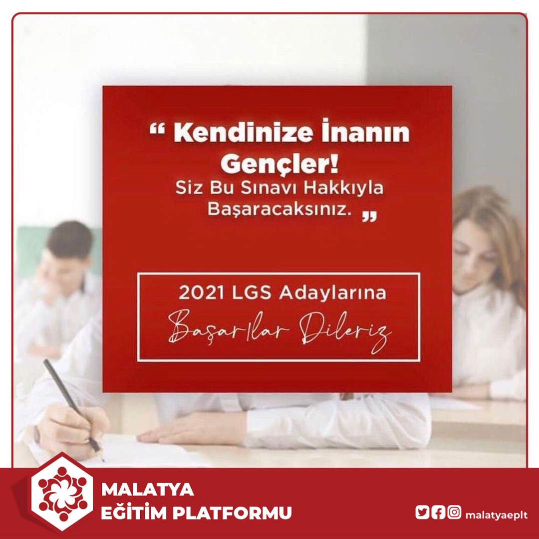 Yarın Liselere Giriş Sınavına girecek tüm öğrencilerimize başarılar dileriz.
#lgs2021