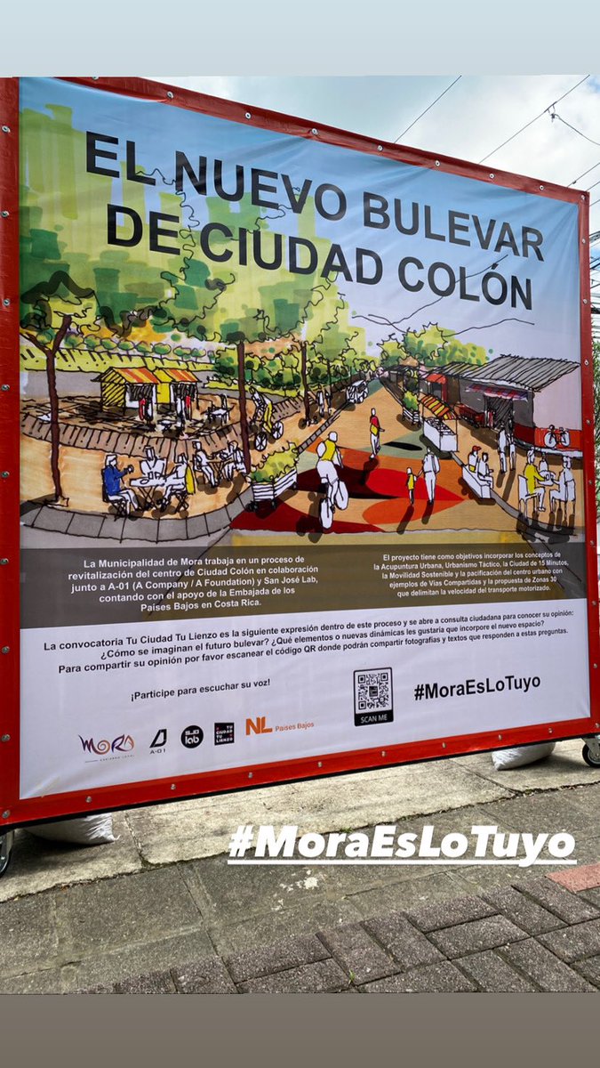 La convocatoria de la Municipalidad de Mora y Tu Ciudad Tu Lienzo en el proceso de expresión dentro de este proyecto, se abre a consulta ciudadana para conocer su opinión: ¿Cómo se imaginan el futuro bulevar?  sanjoselab.com/tuciudadtulien…

#MoraEsLoTuyo
