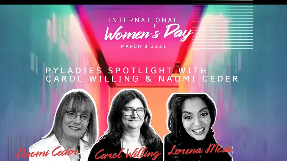 Today we feature @NaomiCeder <a href="/WillingCarol/">Carol Willing</a> <a href="/ThePSF/">Python Software Foundation</a> Naomi Ceder and Carol Willing on "PyLadies Spotlight: PSF + Steering Council" from our youtube series Meet The PyLadies IWD 2021 Special, hosted by <a href="/loooorenanicole/">at 🌎 @LorenaNicole@mastodon.social</a> Lorena Mesa. #PyLadies

buff.ly/3vXqztl