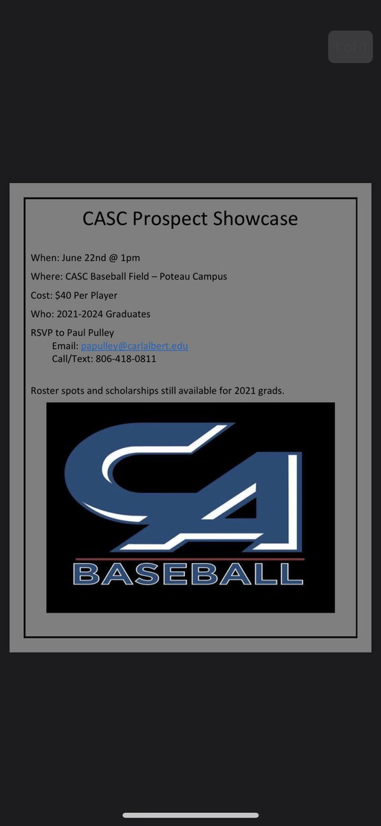 CASCBaseball's tweet photo. Still spots available for our upcoming showcase! Information attached below. 

#J1513 https://t.co/2dXmqSPMe0