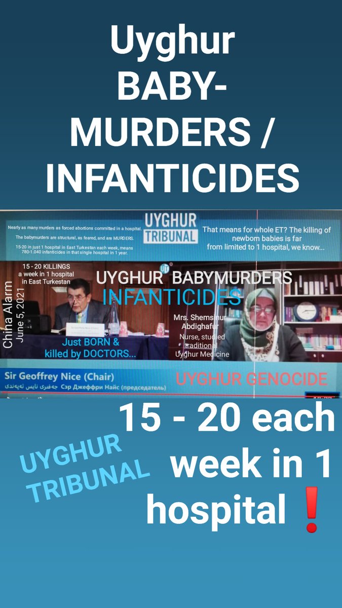 AlarmChina's tweet photo. ❗#BABYMURDERS,
#FORCEDabortions & #FORCEDsterilizations
#VIOLENCE AGAINST #UYGHURwomen:
The #ChineseWar against #Uyghurs fought on the battleground called #womb
#UyghurTribunal #hearings of today:
#ShemsinurAbdighafur
Babymurders aka #infanticides..1/2
https://t.co/4IU0txgHPS https://t.co/eWpF7F1lYU