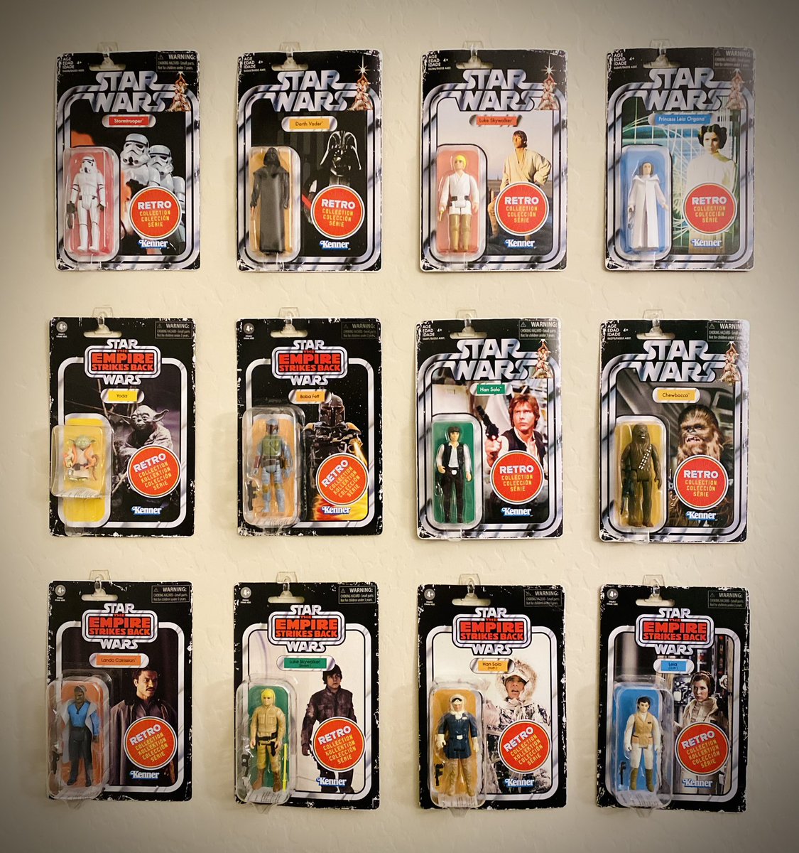 Jeramie's tweet photo. Finally hung my retro @starwars action figures! Now just need @Hasbro to make Obi-Wan, R2-D2 &amp; C3-PO.

Jawa, Greedo, Hammerhead, Walrus Man and Snaggletooth, too, please. https://t.co/KrBU504H2p