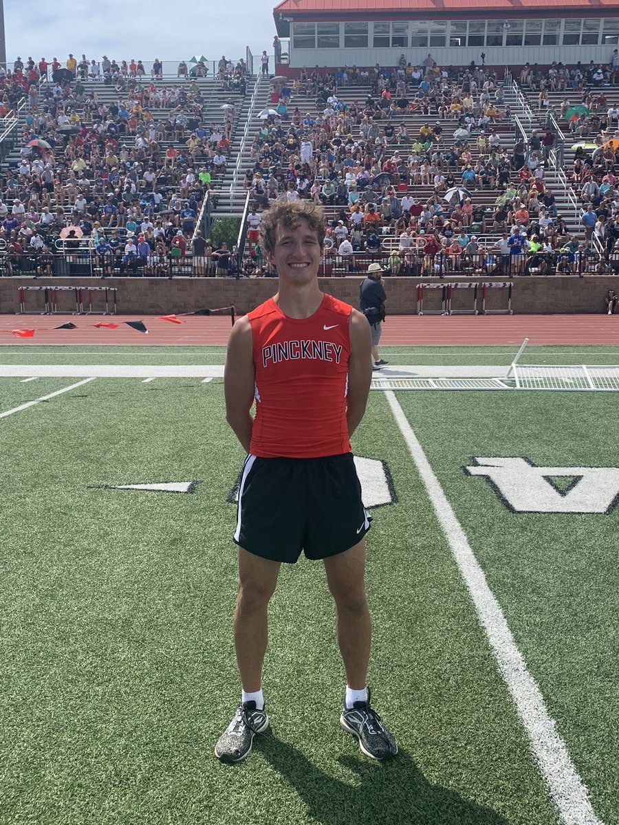 PinckneyTF's tweet photo. @dylanreason4 keeps the good news coming! Dylan finished 3rd in the 400 meter dash earning him All State honors. In the process he broke his own school record with his time of 48.50! https://t.co/xQr5yimYXd