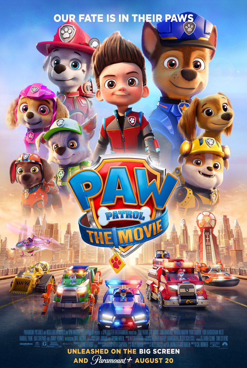 FilmNewsNos's tweet photo. 🎬Here’s the NEW POSTER for #PAWPatrolTheMovie! Starring #IainArmitage #KingsleyMarshall @LillyBartlam #CallumShoniker #ShayleSimons #KeeganHedley #WillBrisbin #MarsaiMartin #YaraShahidi @KimKardashian @daxshepard @tylerperry #JimmyKimmel

Theaters &amp; @paramountplus Aug. 20, 2021 https://t.co/ck4QsGLR48