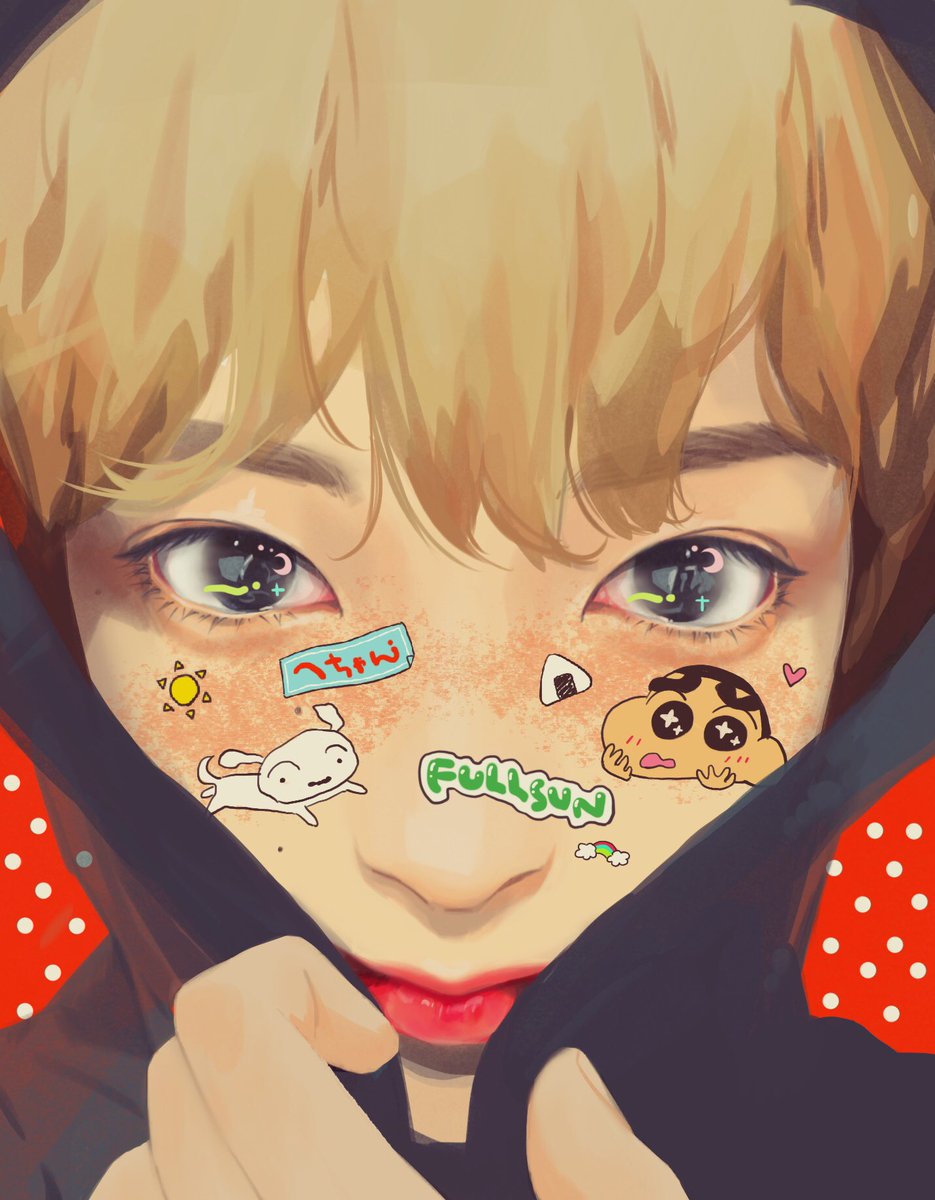 solo blonde hair looking at viewer 1boy freckles male focus heart  illustration images