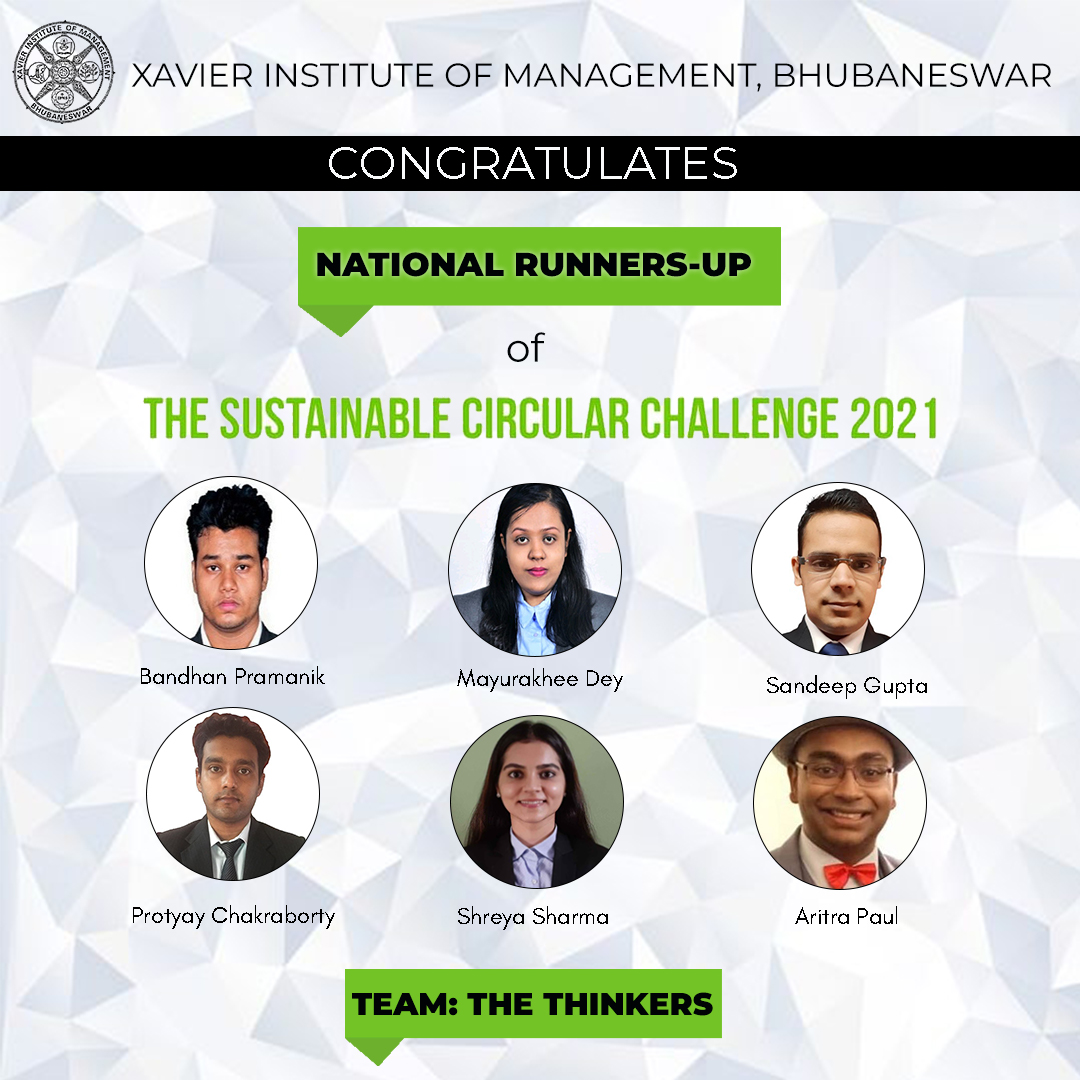 ximb_official's tweet photo. Xavier Institute of Management takes immense pleasure in announcing that "The Thinkers" has been declared a Runner-Up and "Team Petrichor" as a National finalist in The Sustainable Circular Challenge 2021.

 #XIMB #GreenDreamFoundation https://t.co/g58SJYW7nC