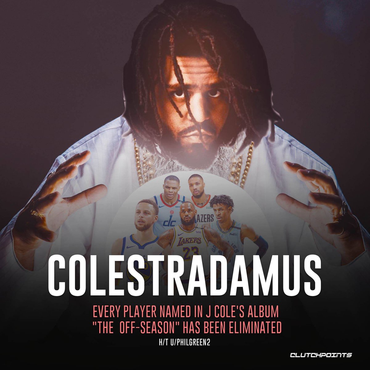 Every player J. Cole mentioned in his latest album, from Steph Curry to LeBron James, is no longer in the playoffs.

Guess he called it ‘The Off-Season’ for a reason 🤣