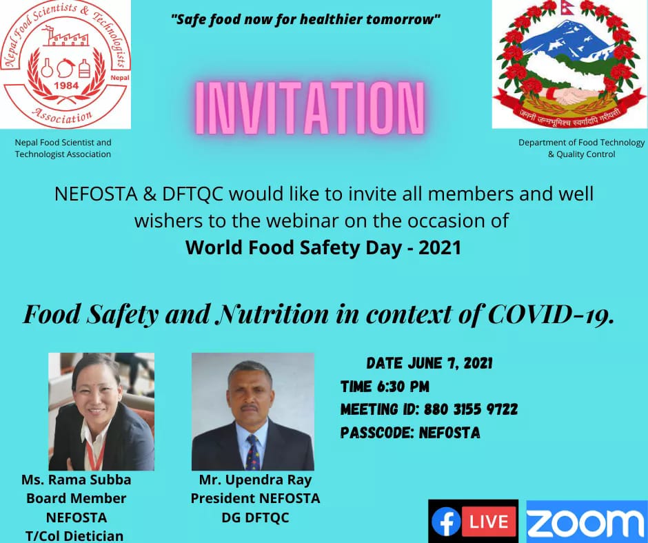 nefosta01's tweet photo. NEFOSTA and DFTQC would like to invite to webinar entitled on "Food Safety and Nutrition in context of COVID-19".
Date June 7, 2021
6:30 PM https://t.co/NdimycpaMf