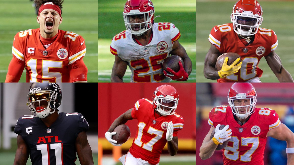 CBSSportsHQ's tweet photo. The Chiefs offense if they added Julio 🤯

QB: Patrick Mahomes
RB: Clyde Edwards-Helaire 
WR: Tyreek Hill
WR: Julio Jones
WR: Mecole Hardman
TE: Travis Kelce

Who's stopping them? https://t.co/1tD8PxiIM5
