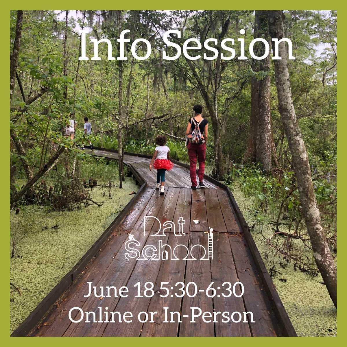 DatSchoolnola's tweet photo. What is self-directed education? 
What is a day in the life of a DatSchooler?
Bring your questions and have them answered! 

Info session
Friday, June 18th.
5:30-6:30pm
Online or in-person! 

RSVP  via FB, IG ,or email  datschoolnola@gmail.com

#unschooling #selfdirectededucation https://t.co/ccN84d5tZ0