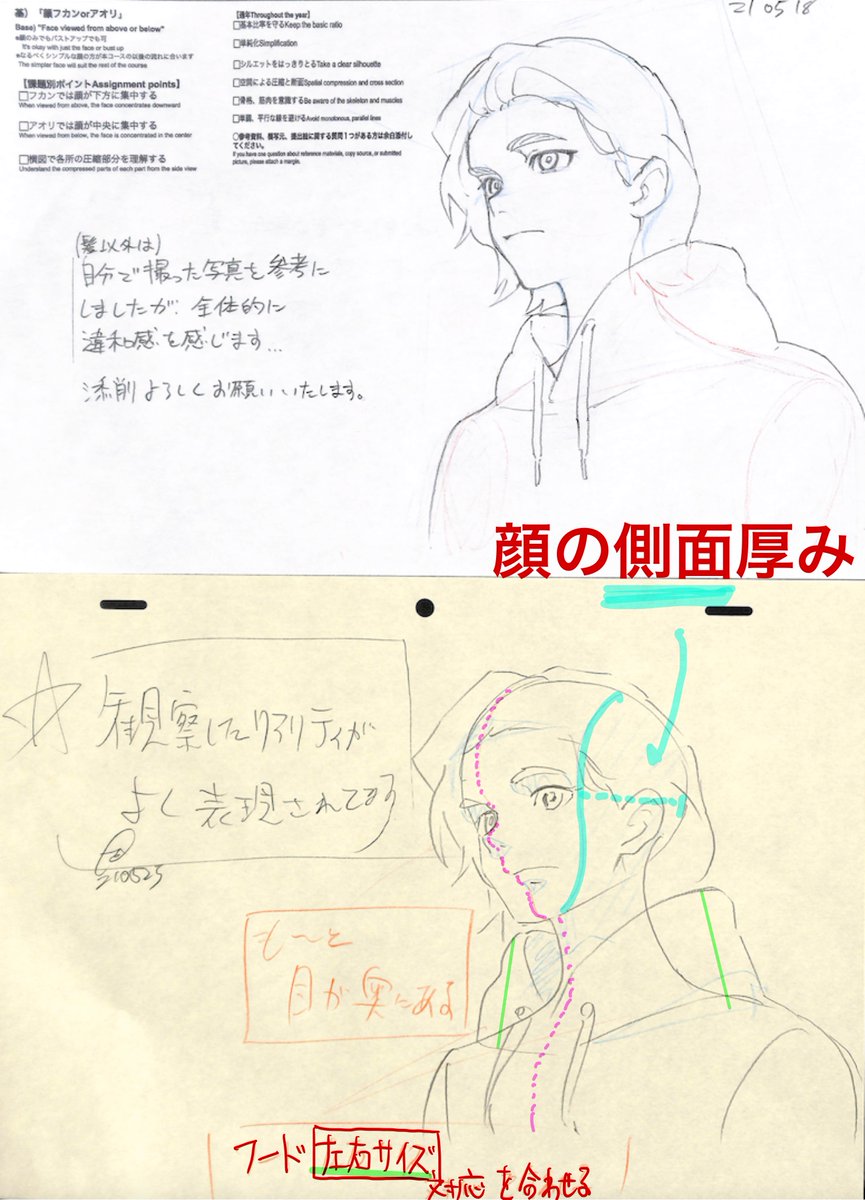 アニメ私塾 アオリ顔 顔の側面厚みと正中線の関係 肩の形を単純化してモノをのせる 21年5月基礎コース アオリフカン顔 添削結果より T Co Rr8687itl1 Twitter