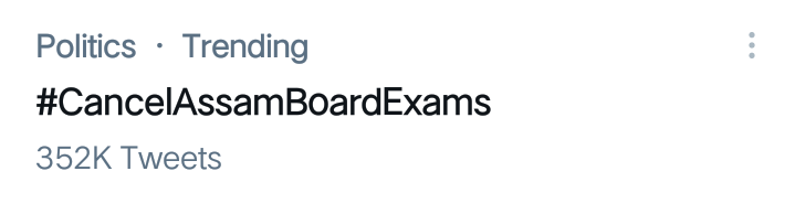 AhsecSeba's tweet photo. We are in ternding guys.
Almost 350000+ tweet for cancel exam.

Keep it up.

#CancelAssamBoardExams 
#cancelExamsSaveStudent 
#cancelsebaboardexam2021 
@himantabiswa @ranojpegu https://t.co/7VHPG3yZgf