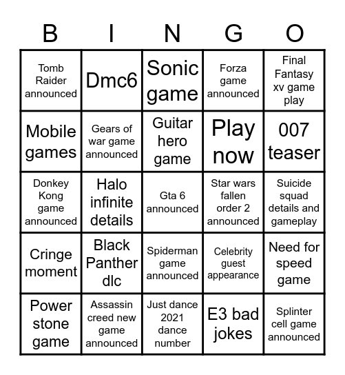 My bingo list for @E3 @noobde @Xbox @PlayStation @NintendoAmerica @akasan @Ubisoft https://t.co/5o7VEUSHav