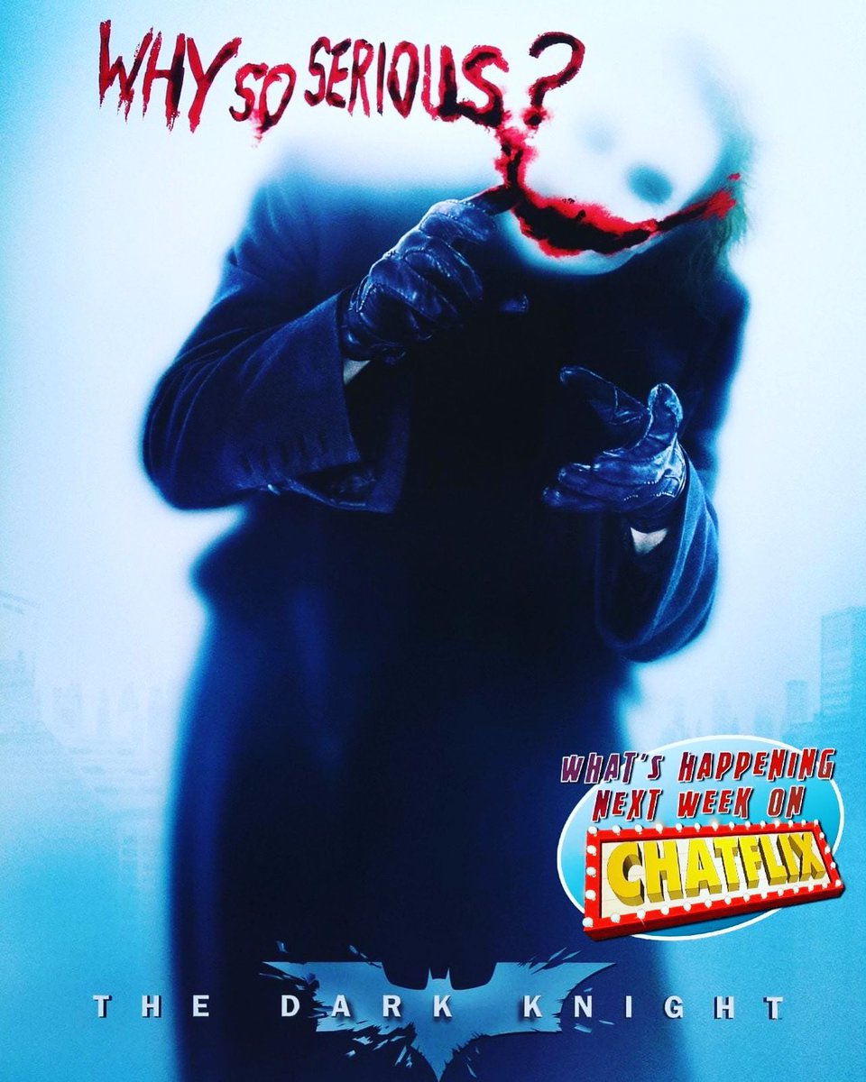 ChatFlixPodcast's tweet photo. #WhatsHappeningNextWeek on Chatflix? ...
Things get serious when @ramblinb is joined by @ciaochauchau, Adam and @gusgusbrown to chat #TheDarkKnight (2008)
#Chatflix #Podcast #MoviePodcast #ChristopherNolan #ChristianBale #Batman #BruceWayne #HeathLedger #Joker https://t.co/1FZhw6L5Na