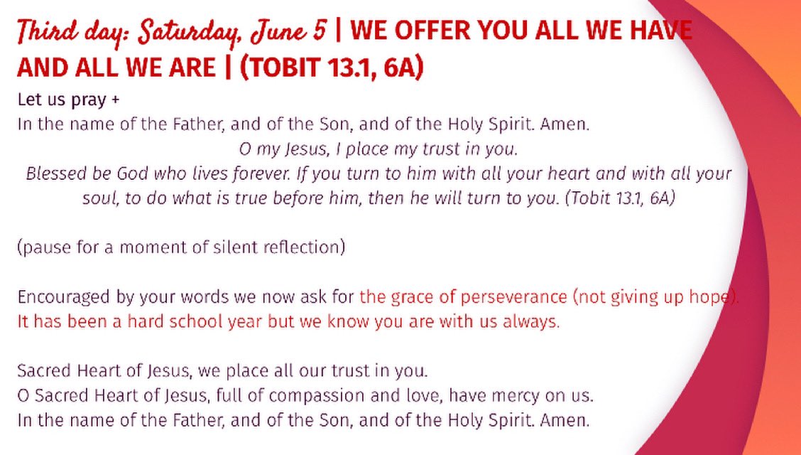 Third Day of the Novena : WE OFFER YOU ALL WE HAVE AND ALL WE ARE