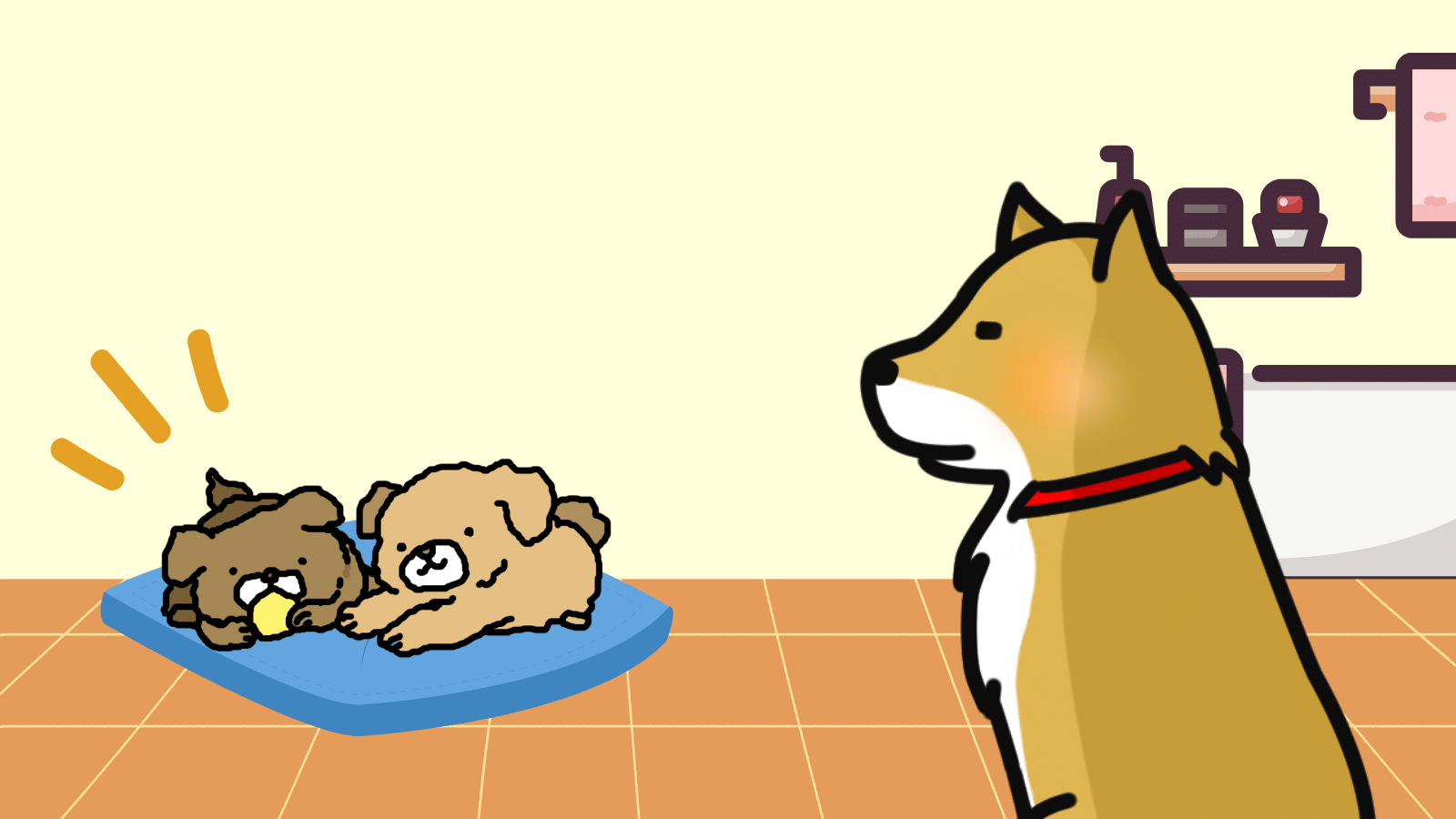 Pomu トリマーの頃のお話 お風呂大嫌いで大暴れしちゃう元気っこの柴犬くんがいた だけどお風呂に入っていないときは 他の子たちをお座りしながらそっと見守っている 優しいね 可愛いね イラスト描けないので作ってみた 犬の イラスト描けるよう