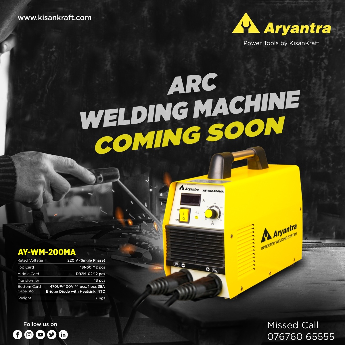Kisankraft1's tweet photo. Aryantra AY-WM-200MA is a 220V (single phase) Arc Welding Machine. It is a type of welding technique that uses an electric arc to create heat to melt and join metals.  They are used in steel erection, pipeline welding
#arcweldingmachine #aryantrapowertools #powertool #arcwelding https://t.co/aUhhmn6rTe