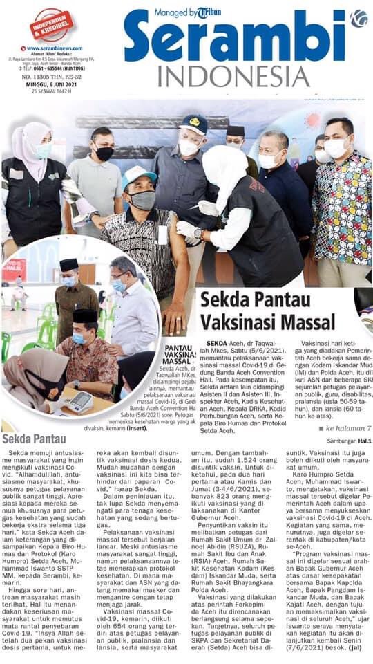wiratmadinata98's tweet photo. Sekda Aceh, Taqwallah memang pekerja keras. Baginya tidak ada istilah tanggal merah, apalagi cuma sekedar weekend. Sabtu kemarin, sepulang dari Jakarta, langsung memantau vaksin massal hari ketiga di Banda Aceh Convention Hall, Lampineung. Memang #Bereh๐๐๐๐ฒ๐จ https://t.co/DXLmW1lXH2