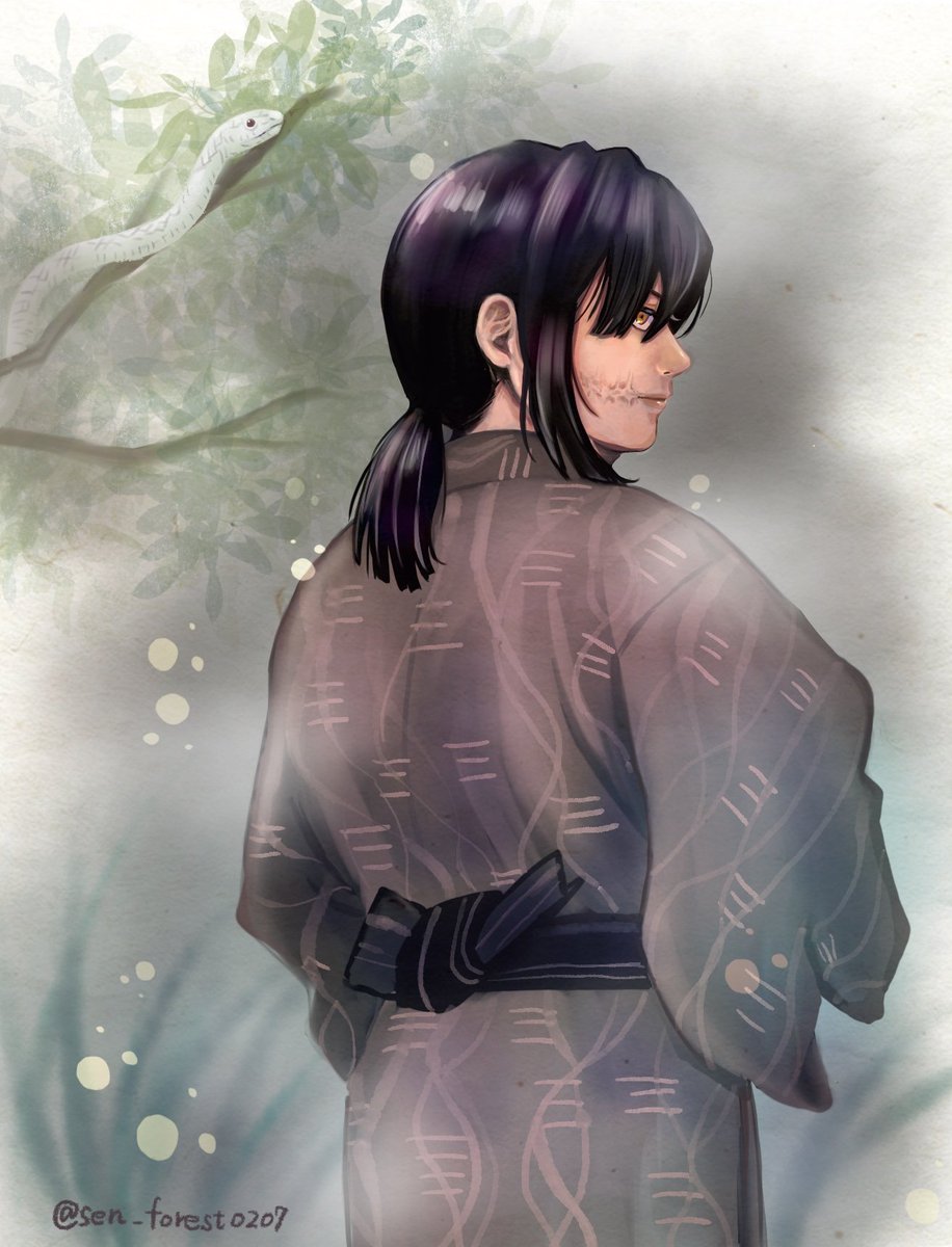japanese clothes 1boy kimono black hair male focus solo snake  illustration images