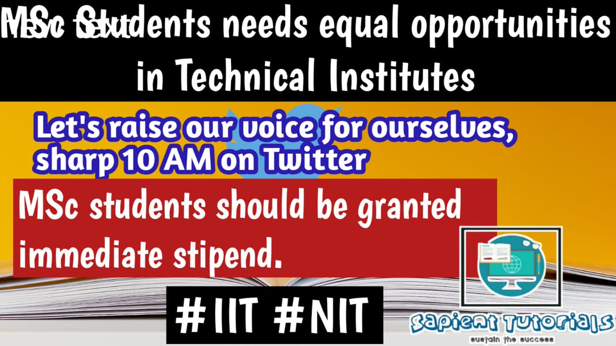 MSc Students needs equal opportunities in Technical Institute .
Click 4 Video:
youtu.be/ZrUJS0LyHjg

This is the time to stand for Yourselves , we need support of each students, teachers , family, Youtubers.
#JusticeForMscStudents
#StipendForMscStudents
#IstandWithMscStudents