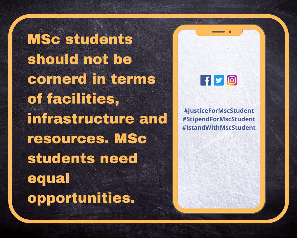 "MSc students should not be cornerd in terms of facilities, infrastructure and resources. MSc students need equal opportunities."

#JusticeForMscStudent
#StipendForMscStudent
#IstandWithMscStudent 
<a href="/EduMinOfIndia/">Ministry of Education</a> 
<a href="/PMOIndia/">PMO India</a> 
<a href="/DrRPNishank/">Dr. Ramesh Pokhriyal Nishank</a> 
<a href="/EduMinOfIndia/">Ministry of Education</a>  
<a href="/aajtak/">AajTak</a>