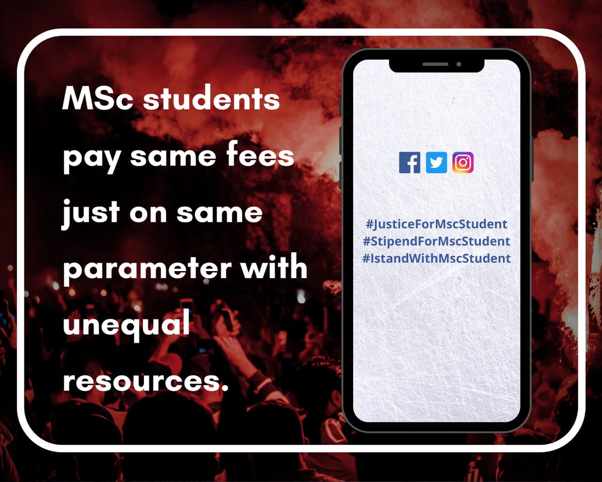 "MSc students pay same fees just on same parameter with unequal resources."

<a href="/TutorialSapient/">Sapient Tutorials</a> , <a href="/Mr_SaPie/">𝓐𝓫𝓱𝓲𝓷𝓪𝓿 𝓟𝓪𝓷𝓭𝓮𝔂</a> &amp; <a href="/Divyans88526673/">Divyanshu Saxena</a> 

#JusticeForMscStudent
#StipendForMscStudent
#IstandWithMscStudent 
<a href="/EduMinOfIndia/">Ministry of Education</a> 
<a href="/PMOIndia/">PMO India</a> 
<a href="/DrRPNishank/">Dr. Ramesh Pokhriyal Nishank</a> 
<a href="/EduMinOfIndia/">Ministry of Education</a> 
<a href="/ndtv/">NDTV</a> 
<a href="/aajtak/">AajTak</a> 
<a href="/ravishndtv/">ravish ndtv</a>
