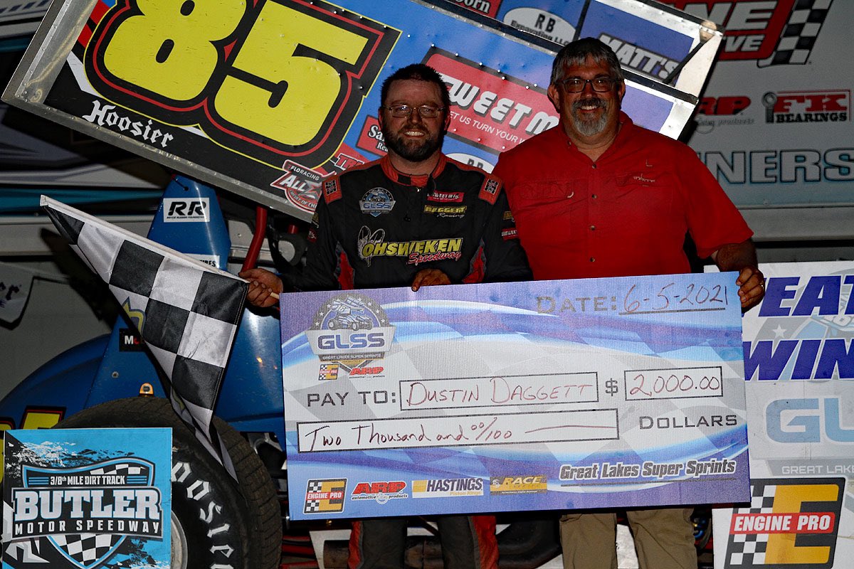 <a href="/DDRacing2m/">Dustin Daggett</a> wins <a href="/ButlerSpeedway/">butler speedway</a>   With <a href="/Brad_Lamberson/">Brad Lamberson</a> <a href="/RuhlRacing/">Ryan Ruhl</a> <a href="/MaxStambaugh5/">Max Stambaugh</a> and Jared Horstman rounding out the top 5.  <a href="/philgressman/">Phil Gressman</a> earns the <a href="/HoosierTire/">Hoosier Racing Tire</a>  Hard Charger. <a href="/EnglerMachine/">Engler Machine</a> <a href="/beaconandbridge/">Beacon and Bridge</a>