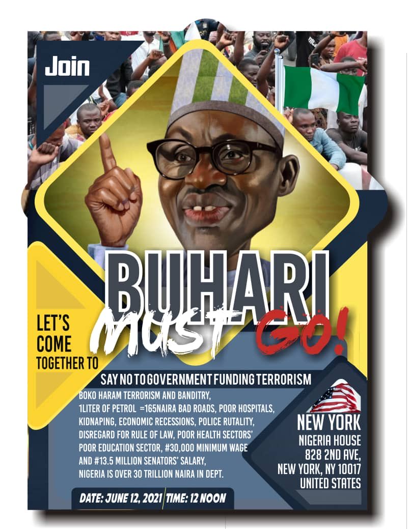sowore's tweet photo. New York City is ready #Buharimustgo #June12protest https://t.co/zY0IgO7z4M