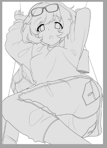 線画 シワとか全部塗りでやるから今は淡白な感じだ 