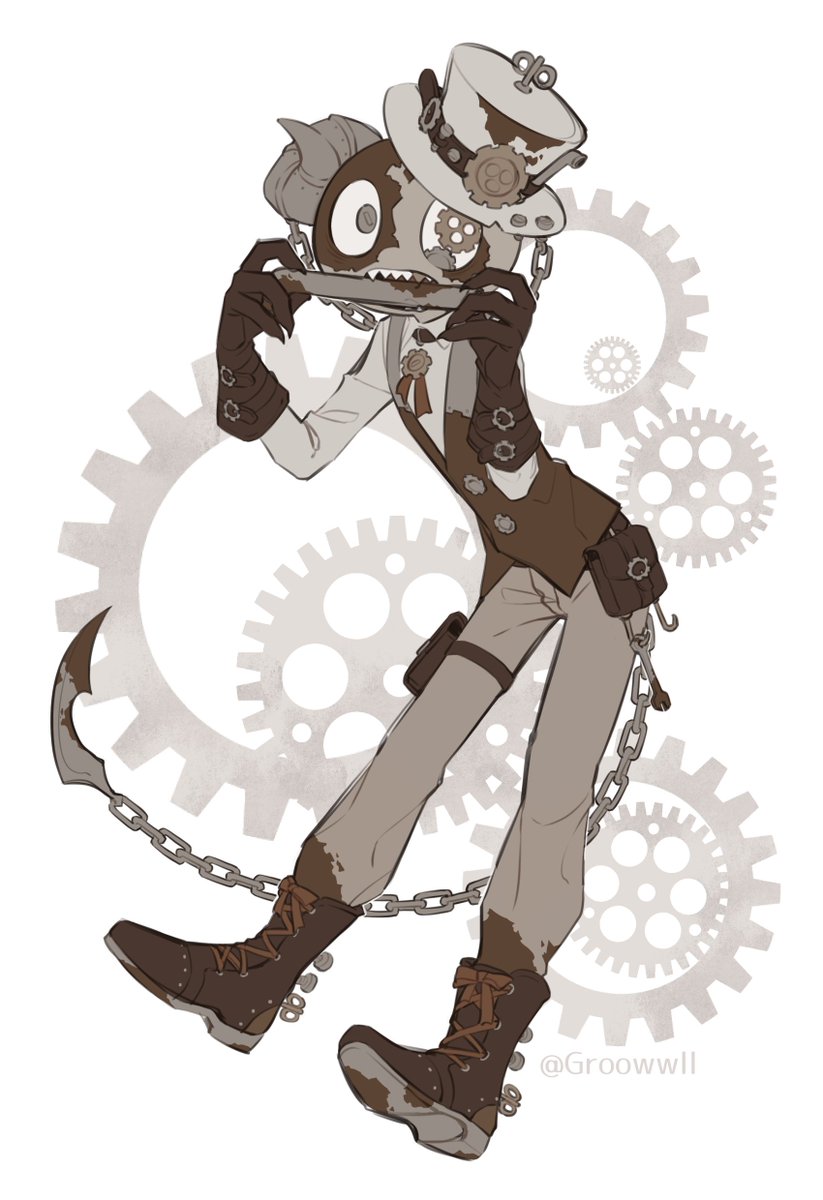 gears 1boy male focus hat solo steampunk gloves  illustration images