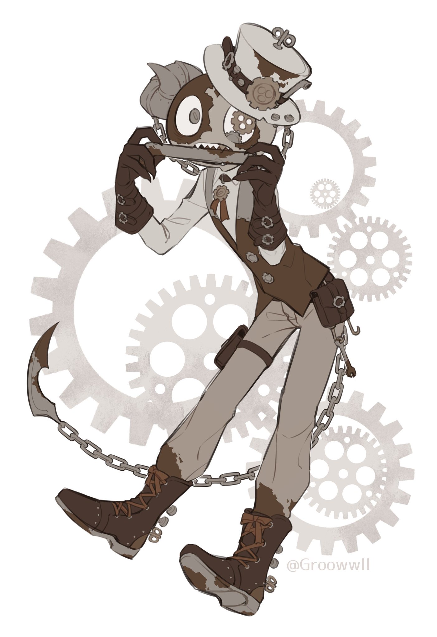 【原画　一点モノ❗️】銀河忍　　色鉛筆　イラスト　スチームパンク スチームパンク