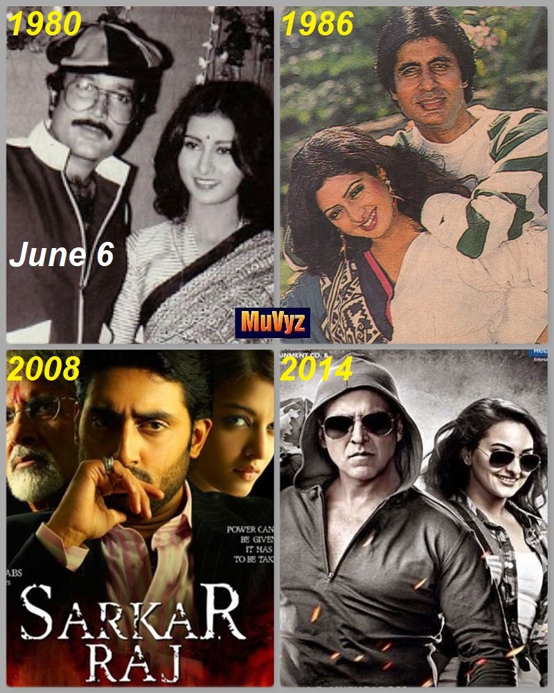 June 6 releases
 
#Holiday 2014 #AkshayKumar #SonakshiSinha
 
#SarkarRaj 2008 #AbhishekBachchan #AishwaryaRai
 
#AakhreeRaasta 1986 #Amitabhbachchan #Sridevi
 
#RedRose 1980 #RajeshKhanna #PoonamDhillon
 
#JyotiBaneJwala 1980 #Jeetendra
 
#muvyz #muvyz060621