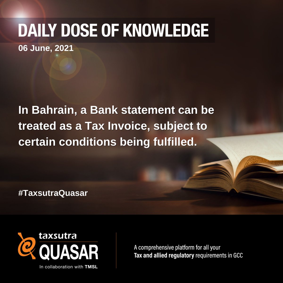 Taxsutra's tweet photo. Taxsutra Quasar - Daily Dose Of Knowledge
https://t.co/9CigsharCw
#Tax #TaxsutraQuasar #DailyDoseOfKnowledge #GCC #Bahrain #Bank #TaxInvoice https://t.co/7hqVzxbrO4