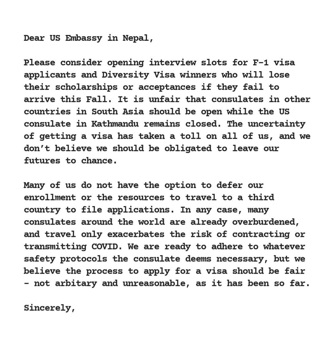 shrinkhalak_'s tweet photo. @USEmbassyNepal 
Hoping for a solution soon.  🙏 https://t.co/K8vP5FA2GO