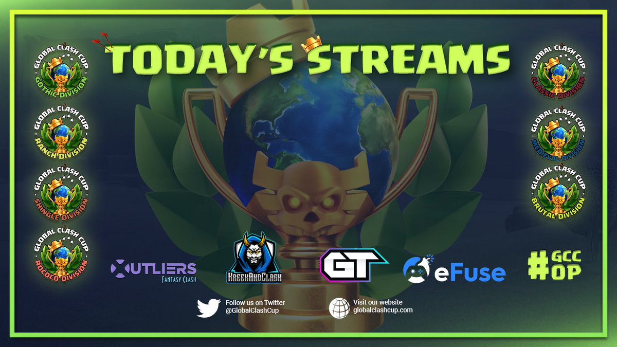 ⏰16:45 UTC - Gothic
⚔EM Dragon King vs TeaM 99%
📽 @galaxy0898 youtube.com/c/galaxy0898

⏰16:45 UTC - Gothic
⚔EM Dragon King vs TeaM 99%
📽 <a href="/Chavesmeister/">Keys</a> twitch.tv/chavesmeister

⏰16:45 UTC - Gothic
⚔EM Dragon King vs TeaM 99%
📽 <a href="/GlobalClashCup/">Global Clash Cup</a> twitch.tv/globalclashcup