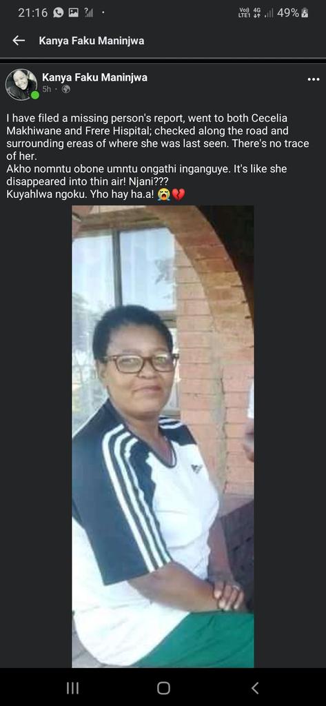 LawuNoma's tweet photo. Guys Pleaser help my friend find her mother it's been days now engafumaneki please guys
@mihlalii_n @Boity @RealBlackCoffee @RealBlackCoffee @bonang_m @iFani_Haymani @DJZinhle @akreana_  💔💔 @PrinceKaybee_SA @Moktone @phume22 https://t.co/xyAvQHtgmp