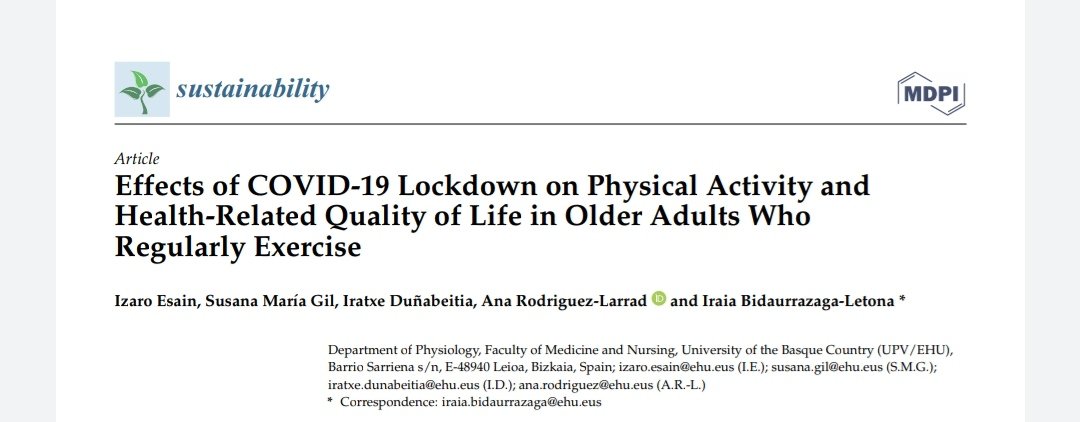 Effects of #COVID19 #lockdown
on #PhysicalExercise and health-related #QoL in #OlderAdults who regularly exercise

@AgeingOn #EHUpaper @ehuscientia #Sustainability @MDPIOpenAccess

@Izaro_Esain @RLarrad_Ana @IraiaBLL #SusanaGil #IratxeDuñabeitia
 doi.org/10.3390/su1307…