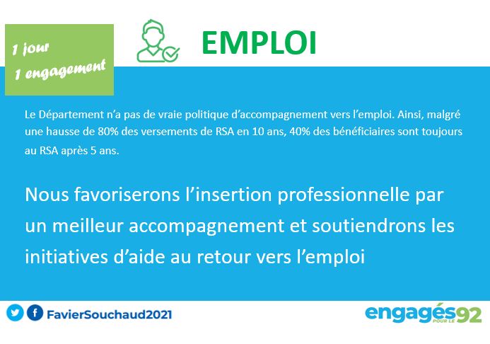 FavierSouchaud's tweet photo. Un jour, Un engagement - JOUR 5
Favoriser l'insertion professionnelle des bénéficiaires des minima sociaux 
#departementales2021 #Antony @engagespourle92 @EnMarcheAntony @AntonyMouvement https://t.co/jcFe7pXuGR