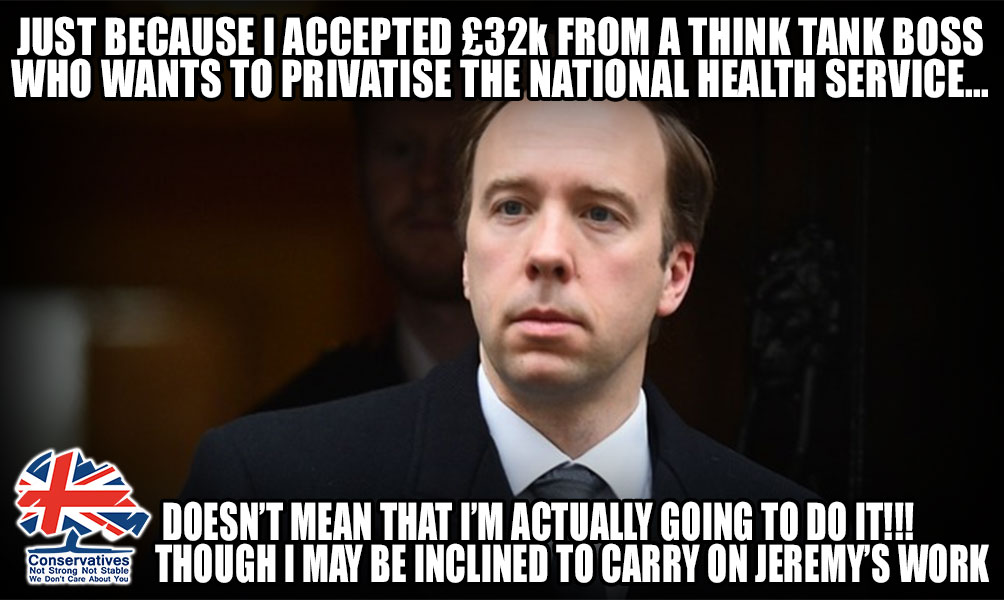 Matt Hancock was paid £32,000 by Neil Record, the boss of The Institute of Economic Affairs. The think-tank advocates selling off the NHS...privatising the whole service! Hancock also received finance from private nursing firms... #SaveOurNHS #marr #ridge